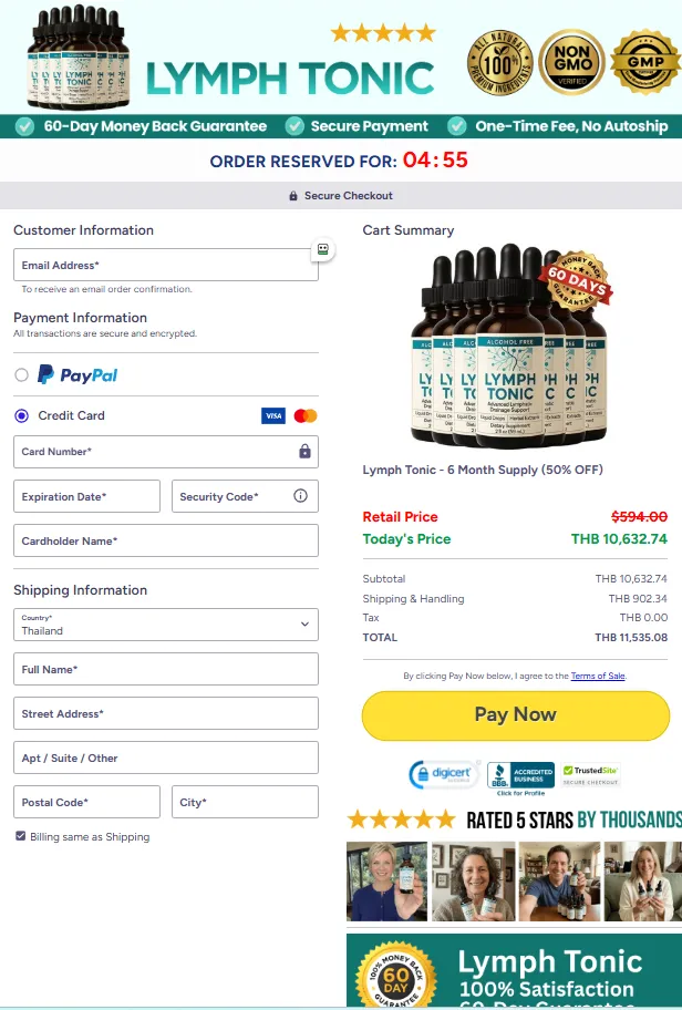 Secure Lymph Tonic checkout process on official website